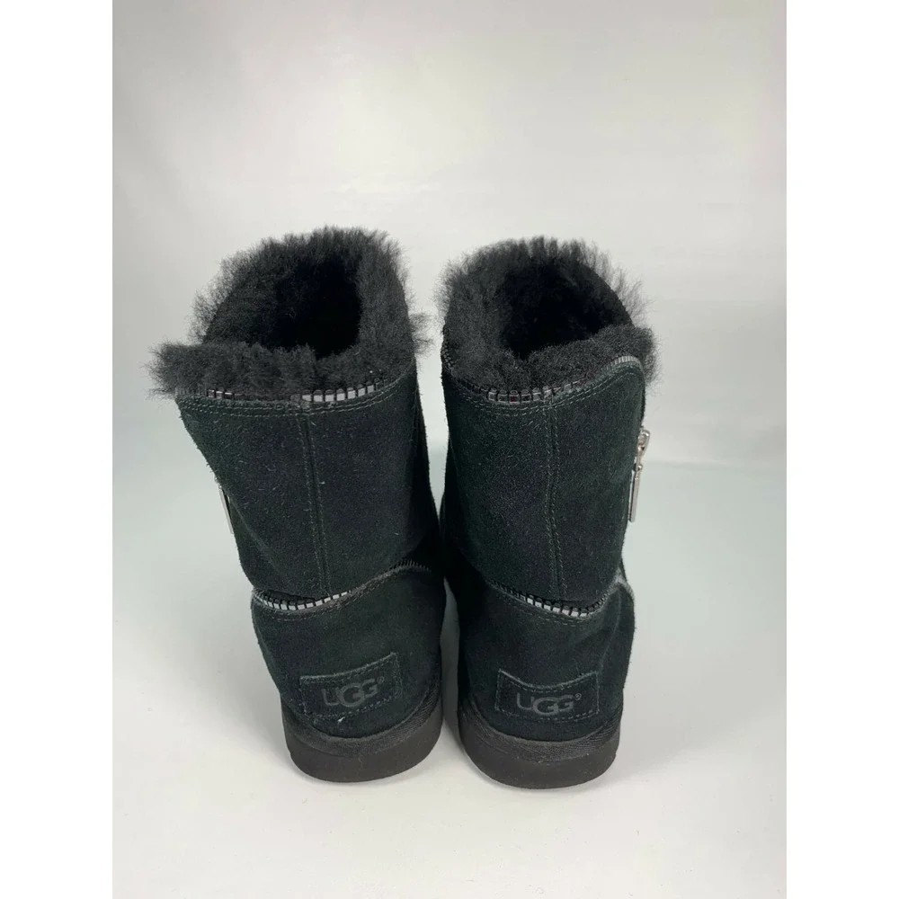 UGG Australia Girls Black Suede FLORENCE 1016992K Short Zipper Warm Boots Size 4
